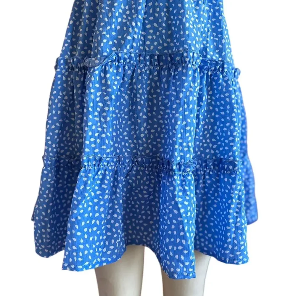 Womens Dress Size Small Blue Ruffles Summer Girly Cottage Garden Party Vacation - Picture 3 of 8